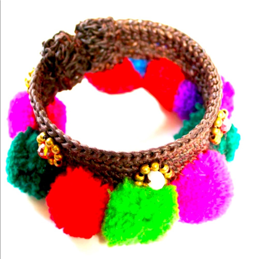 Pom Pom Handmade Cuff Bracelet